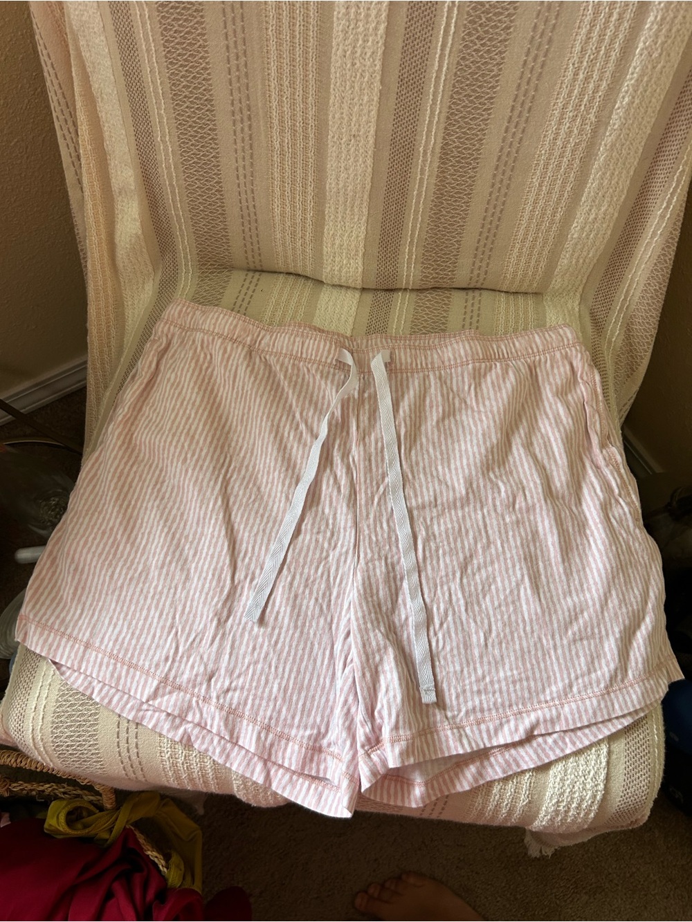 Felina Light Pink Striped Drawstring Athletic Shorts